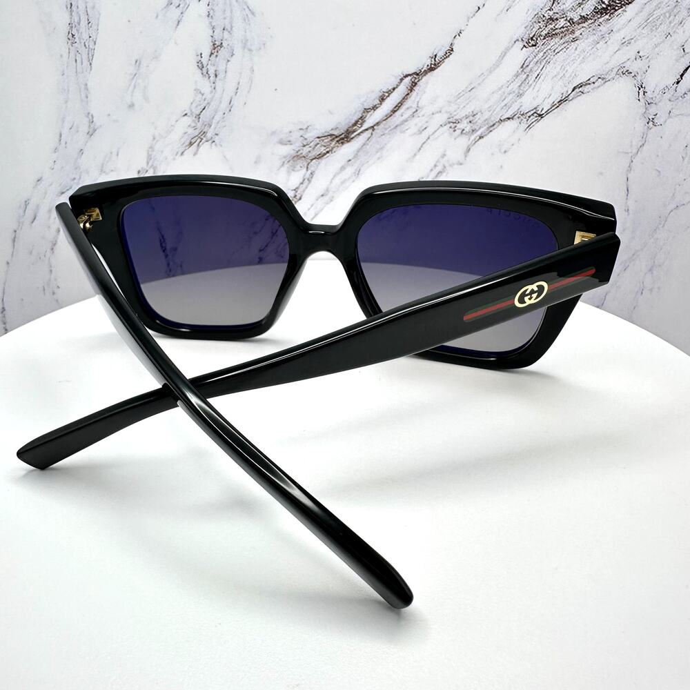 New GUCCI Sunglasses Black 54mm Square Gold Interlocking GG Red Green Web - Picture 13 of 16